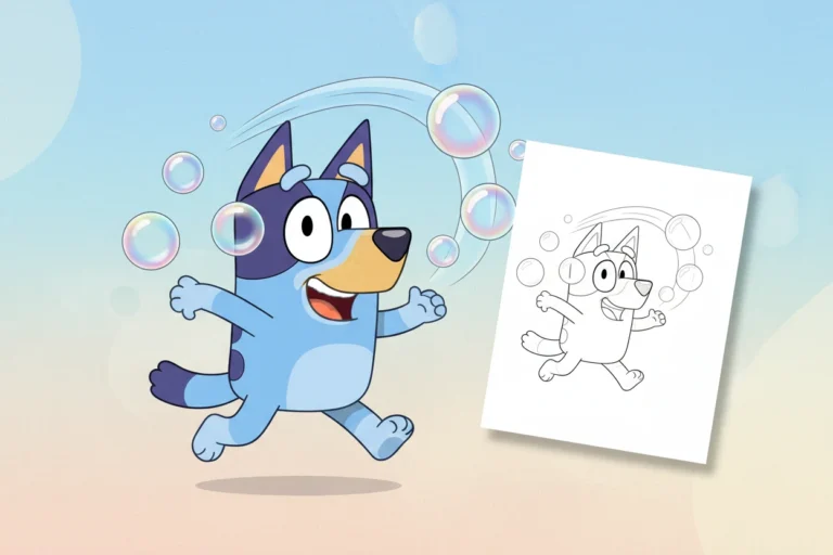 bluey-excitedly-chasing-after-a - bluey coloring page