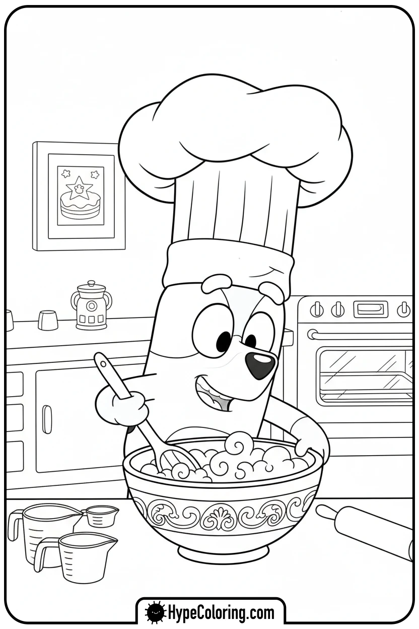bluey-baking-as-a-chef - bluey coloring page