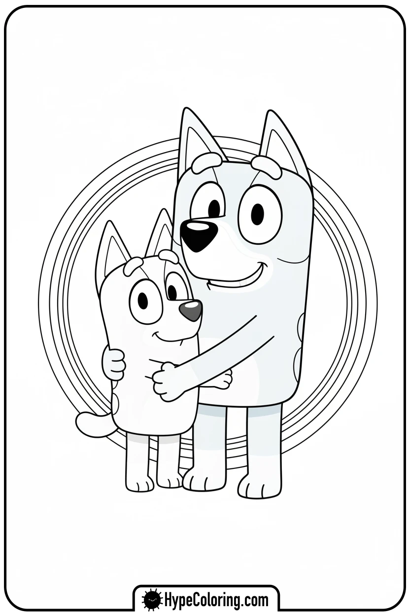 bluey-hugging-bingo - bluey coloring page