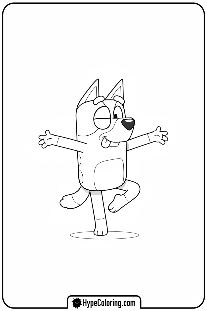 bluey-balancing-on-one-leg - bluey coloring page