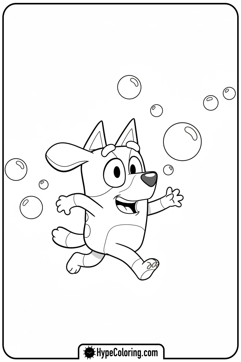 bluey-chasing-bubbles - bluey coloring page
