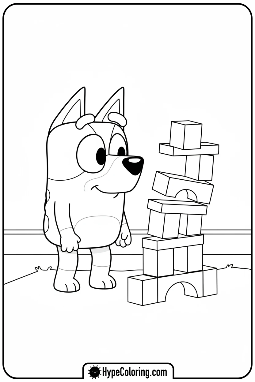 bluey-building-block-tower - bluey coloring page
