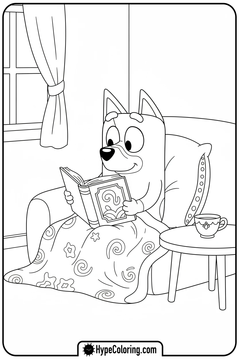 bluey-reading-a-book - bluey coloring page