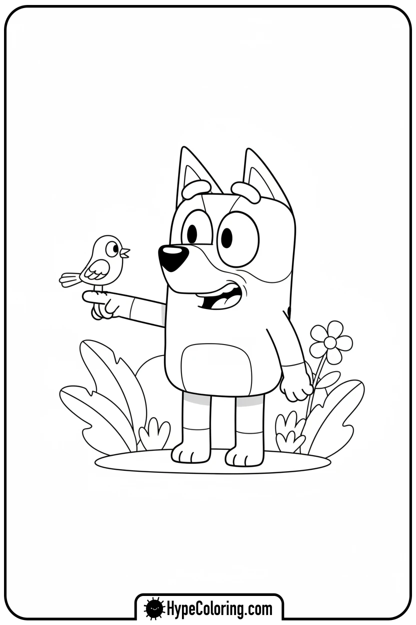 bluey-with-a-bird - bluey coloring page