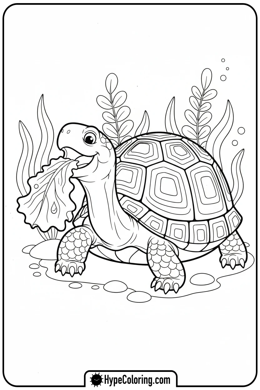 turtle-eating-lettuce - turtle coloring pages​