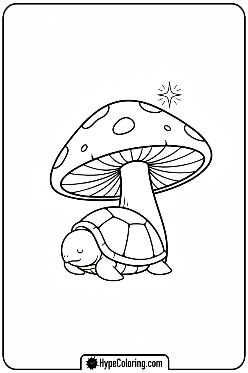 sleeping-turtle-under-mushroom - turtle coloring pages​