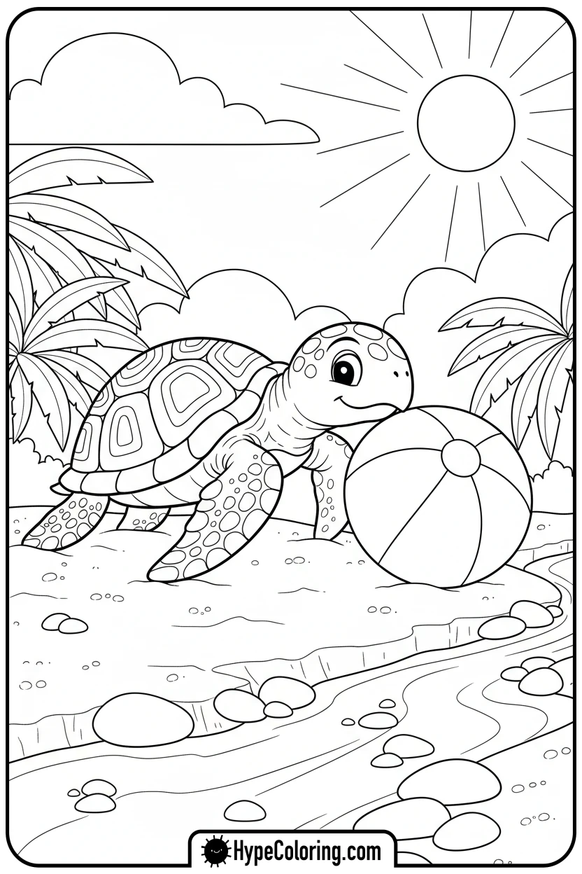 turtle-playing-with-ball - turtle coloring pages​