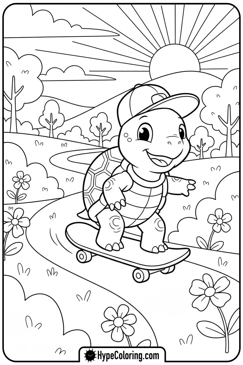 turtle-riding-skateboard - turtle coloring pages​