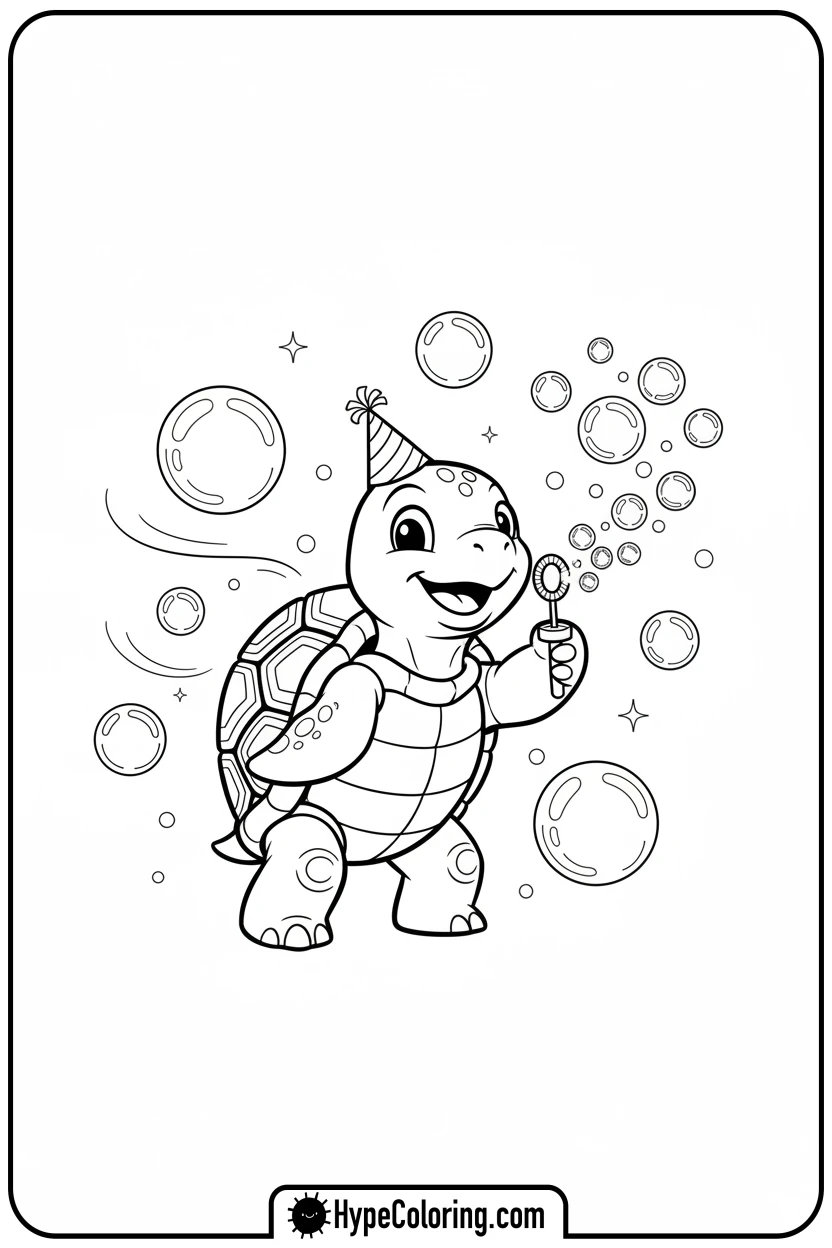 turtle-blowing-bubbles - turtle coloring pages​