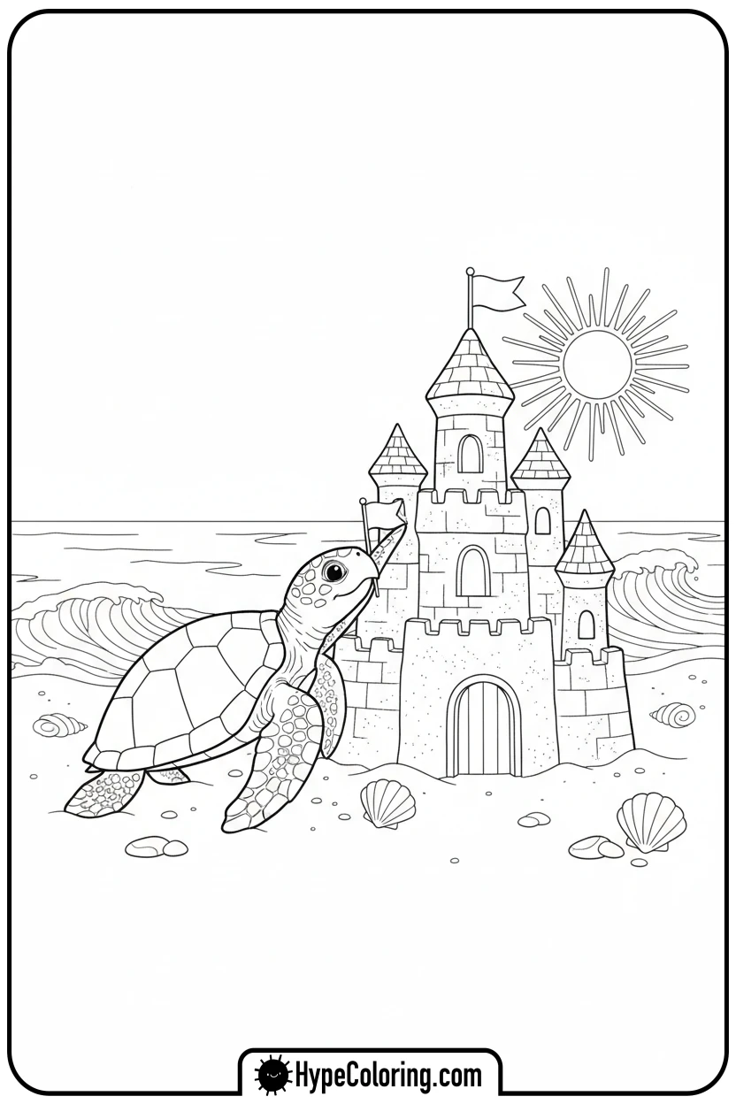 turtle-building-sandcastle - turtle coloring pages​