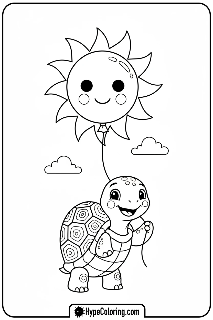 turtle-holding-sun-balloon - turtle coloring pages​