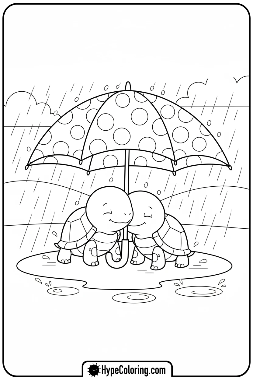 two-turtles-sharing-umbrella - turtle coloring pages​