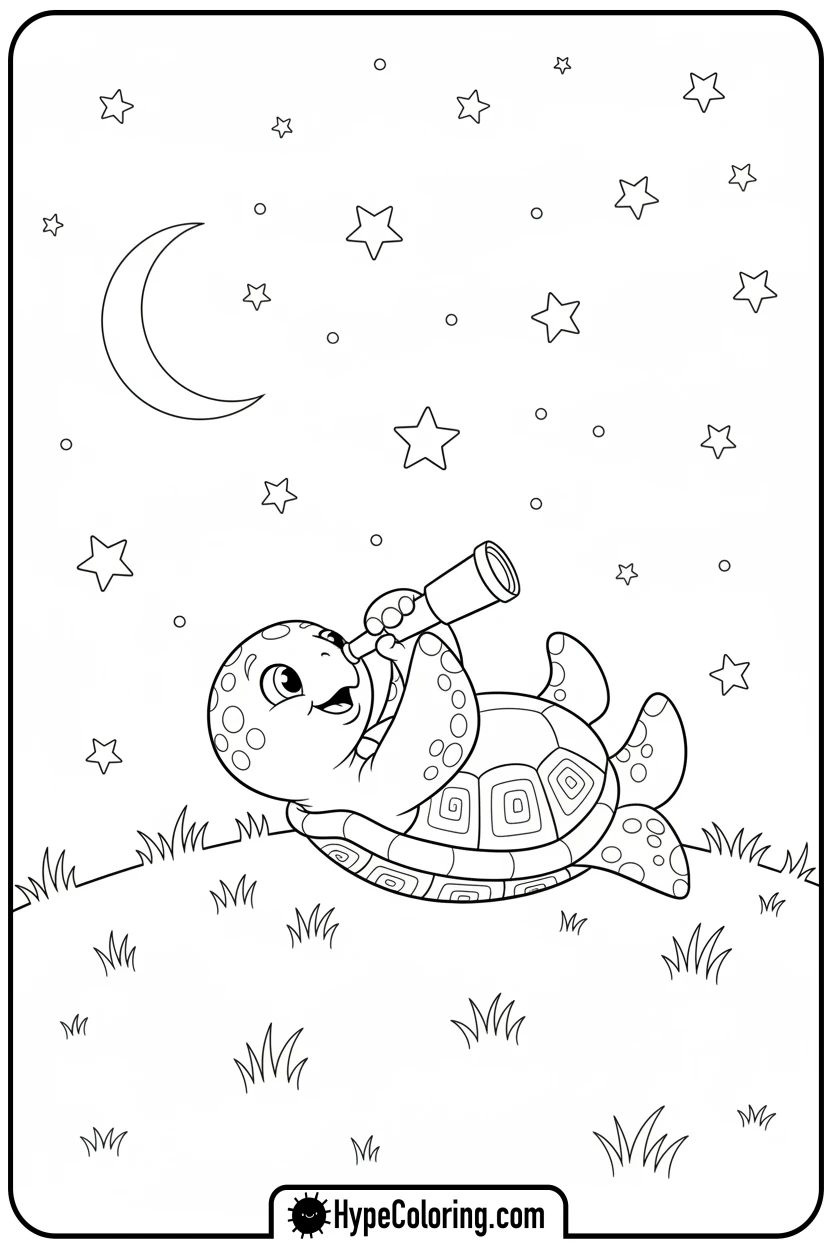 turtle-stargazing-with-telescope - turtle coloring pages​