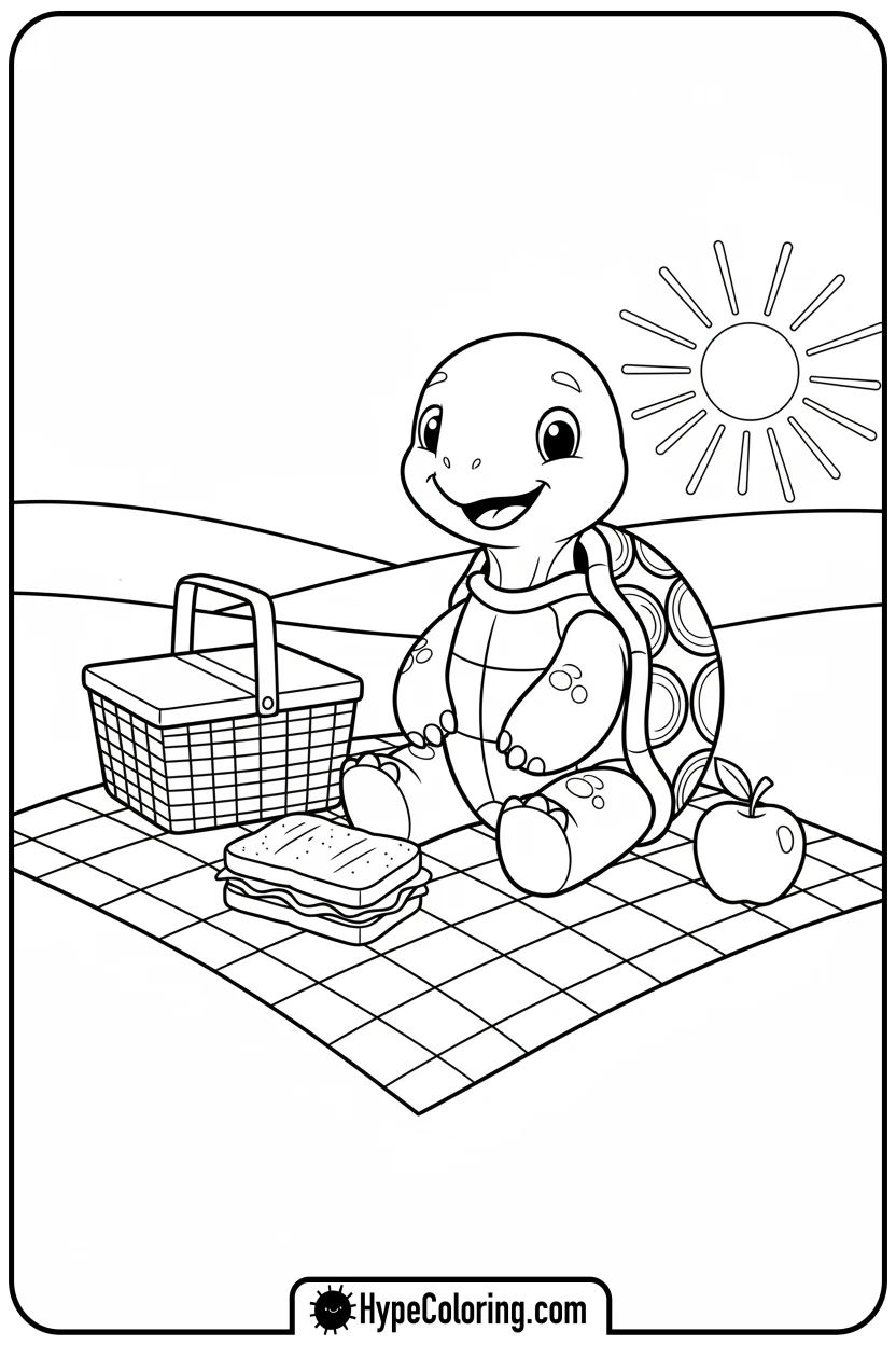 turtle-having-a-picnic - turtle coloring pages​
