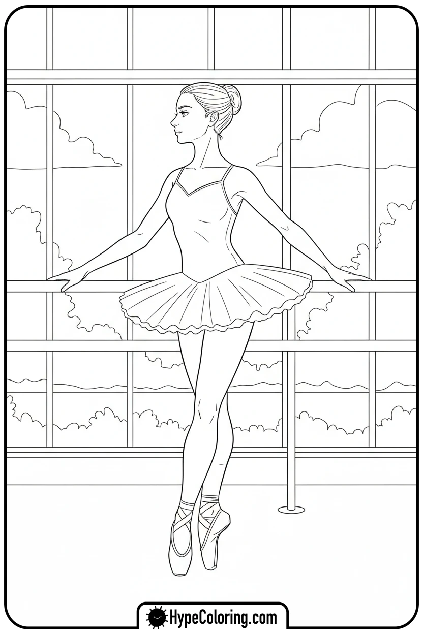 ballerina-at-barre-practicing-relev - ballerina coloring pages​