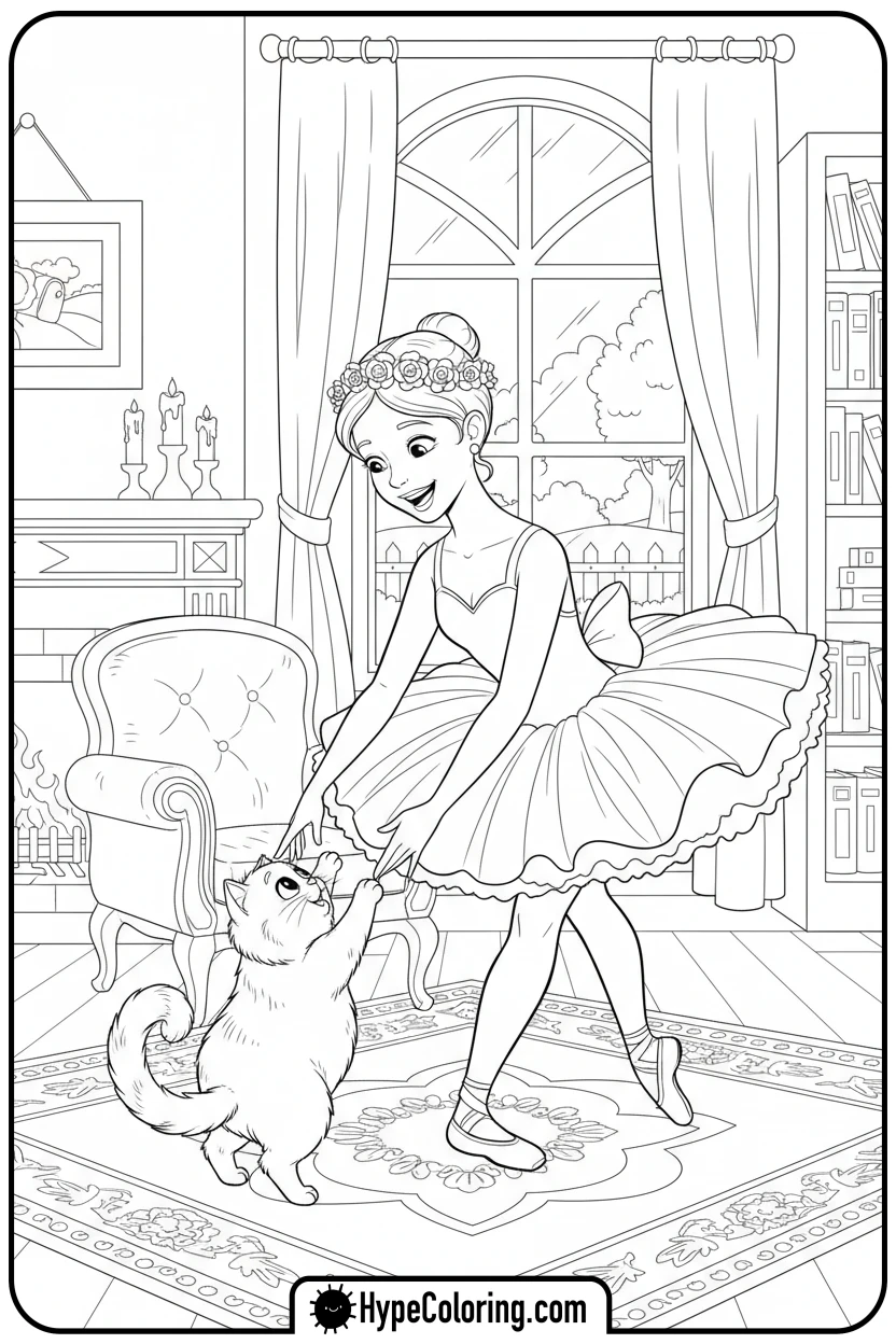 ballerina-petting-cat - ballerina coloring pages​