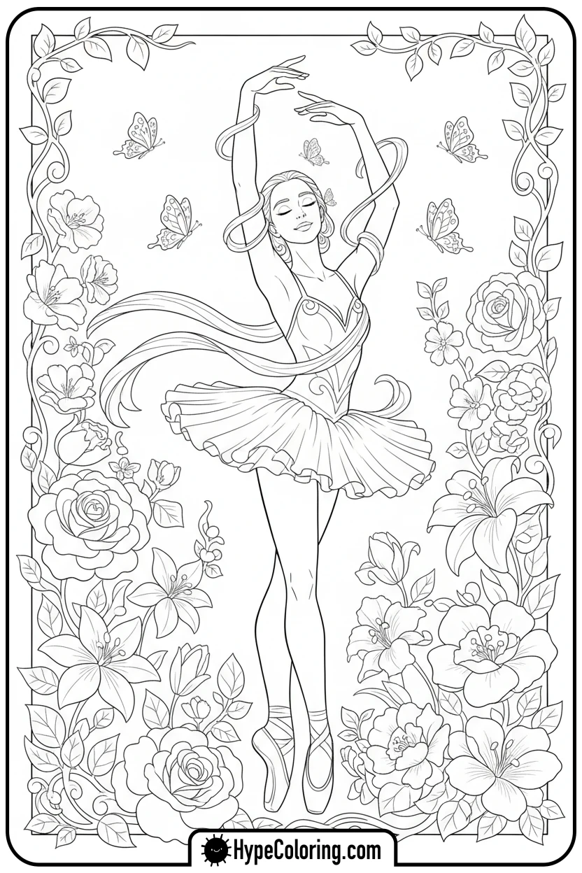 ballerina-dancing-in-garden - ballerina coloring pages​