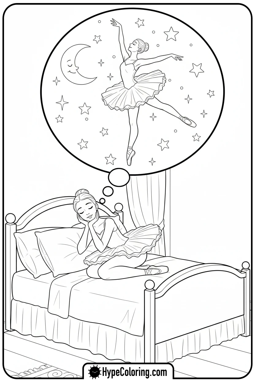 ballerina-dreaming-of-stars - ballerina coloring pages​