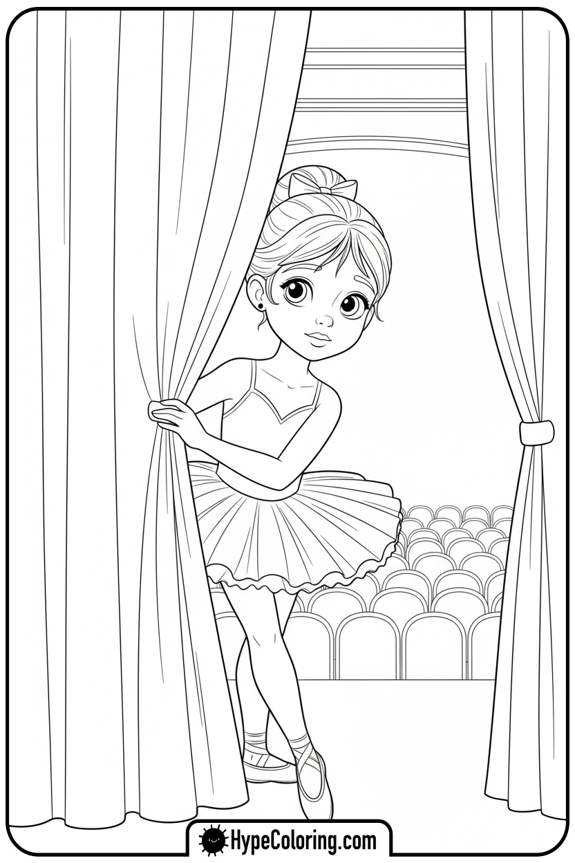 ballerina-peeking-backstage - ballerina coloring pages​