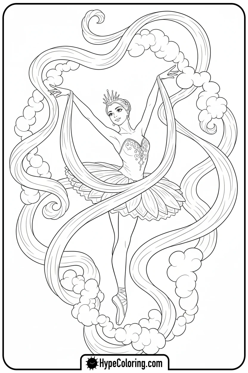 ballerina-dancing-with-ribbons - ballerina coloring pages​