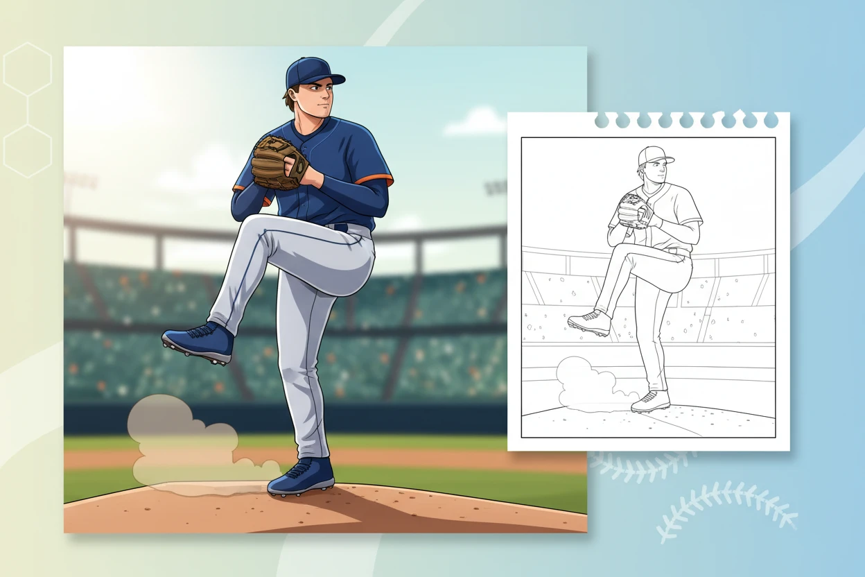 a-pitcher-in-the-middle - baseball coloring pages