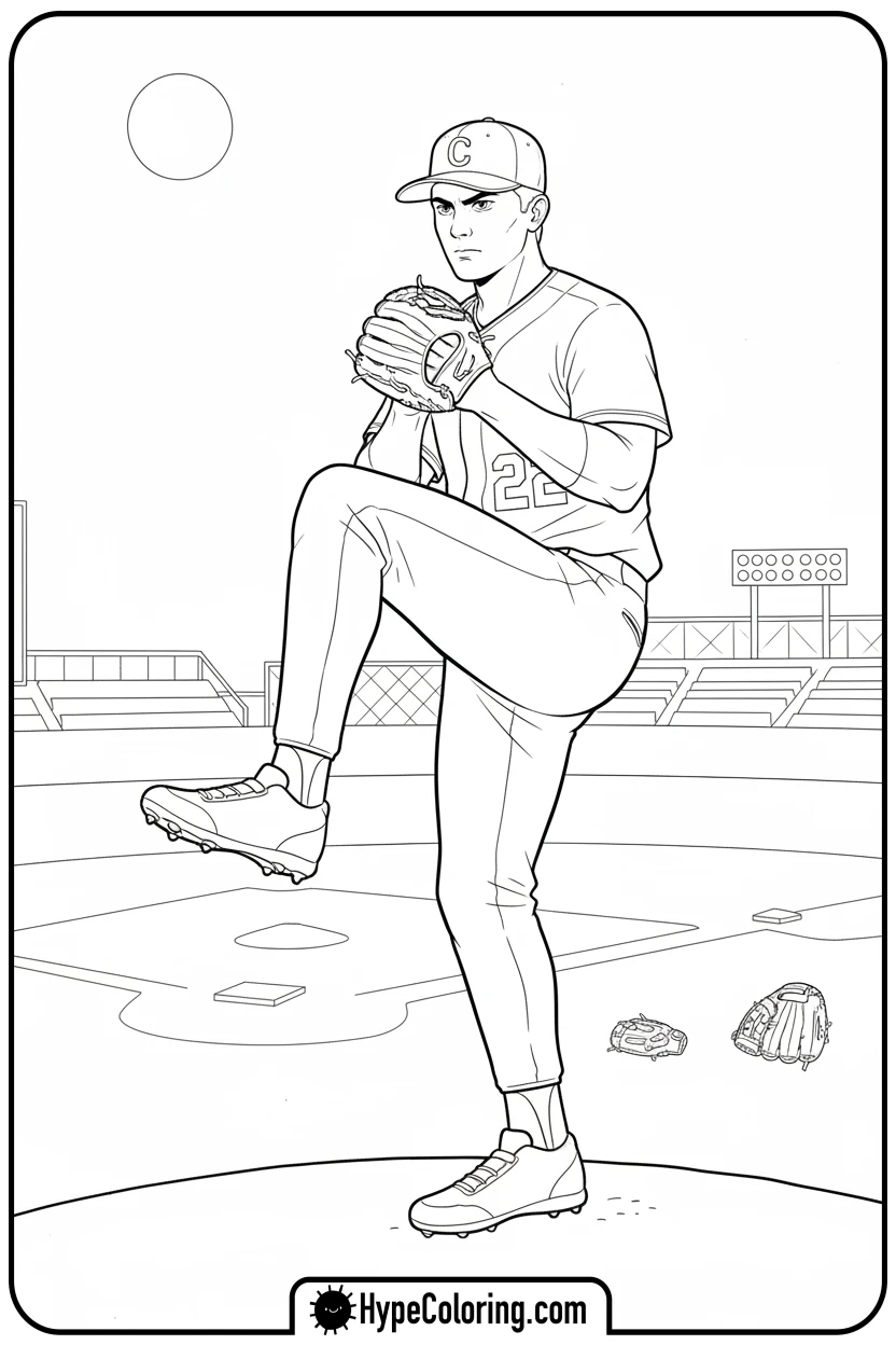 pitcher-in-wind-up - baseball coloring pages