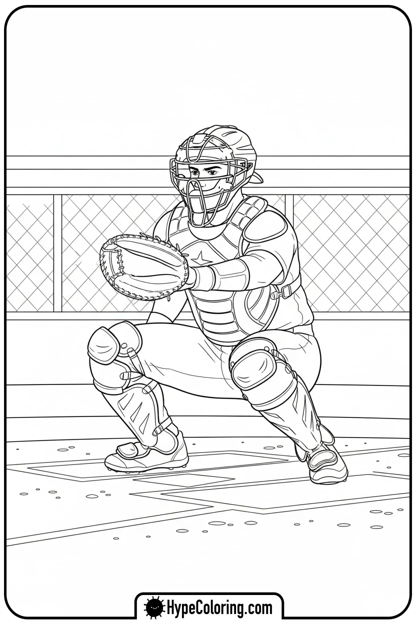 catcher-ready - baseball coloring pages