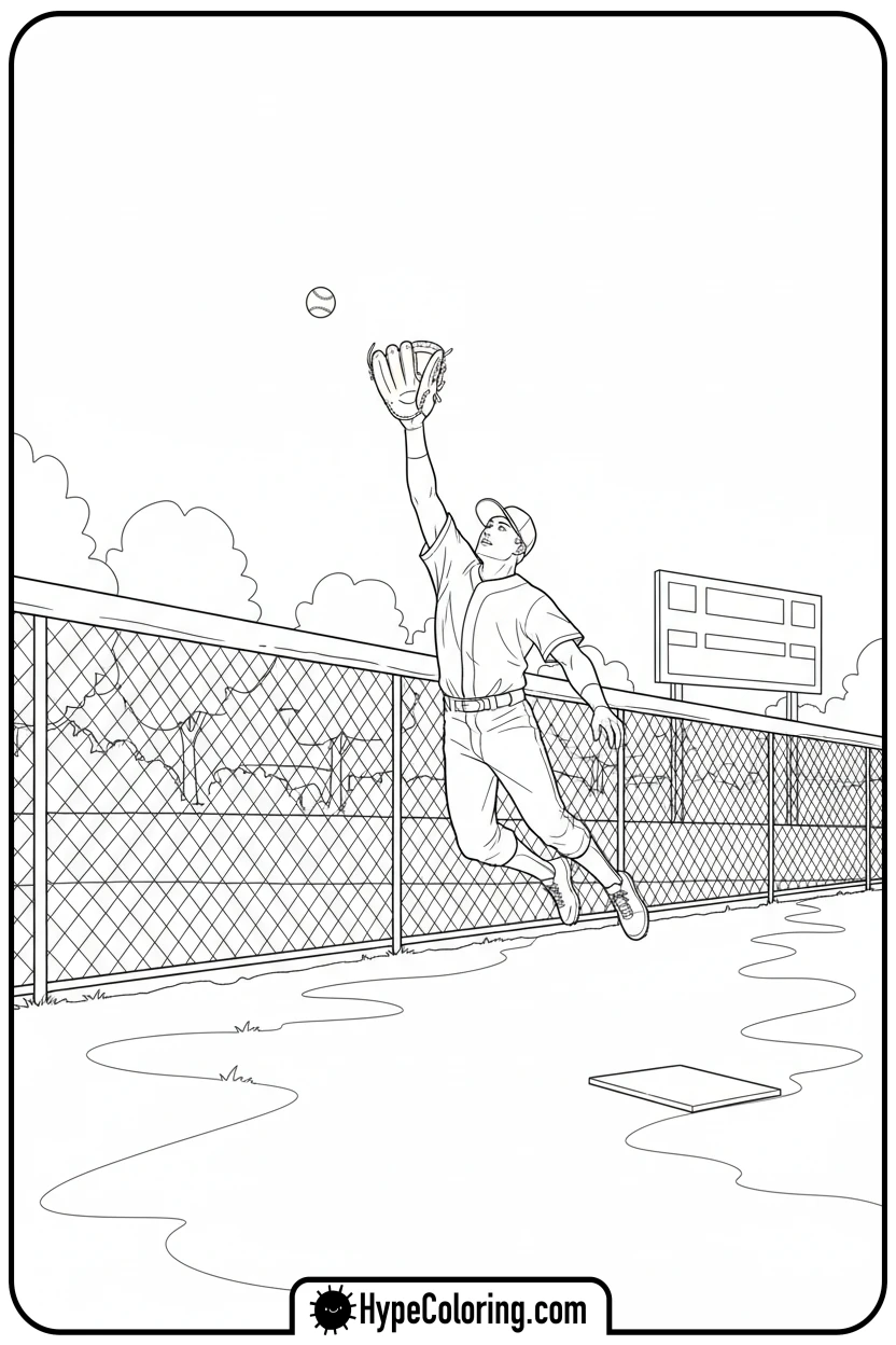 outfielder-leaping-catch - baseball coloring pages