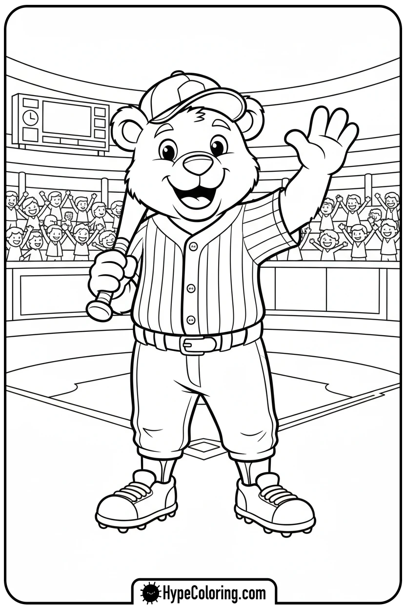baseball-mascot-waving - baseball coloring pages