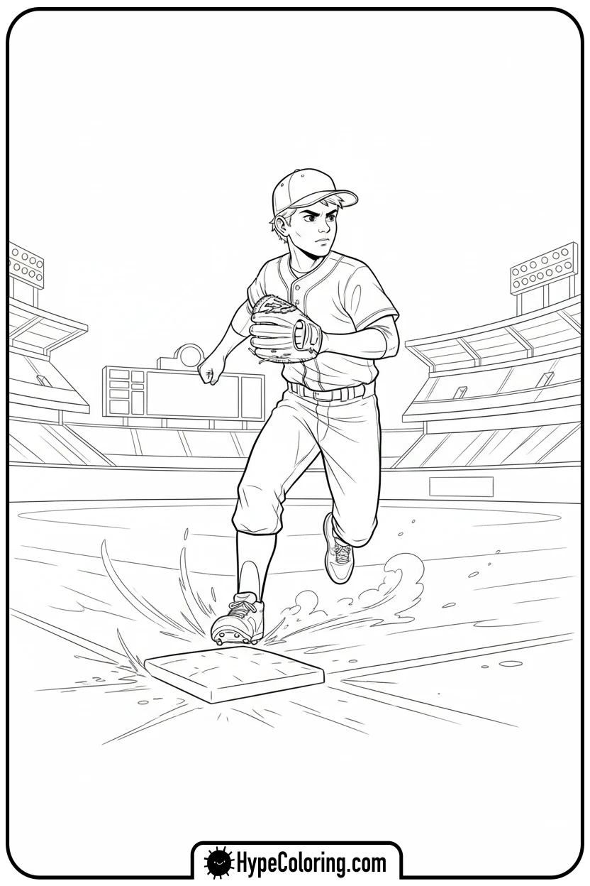 player-rounding-base - baseball coloring pages