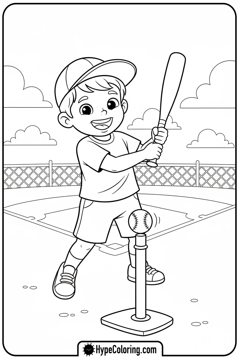 child-hitting-tee-ball - baseball coloring pages