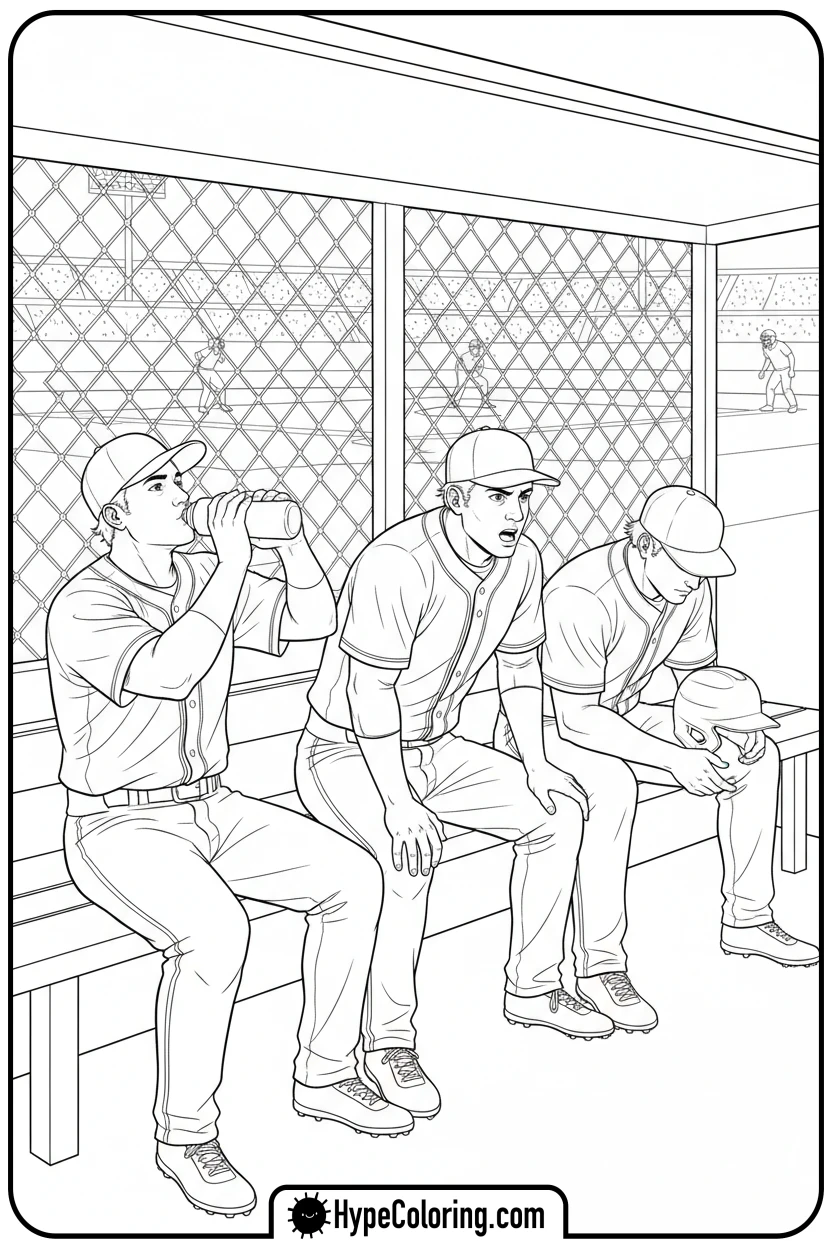 players-in-dugout - baseball coloring pages