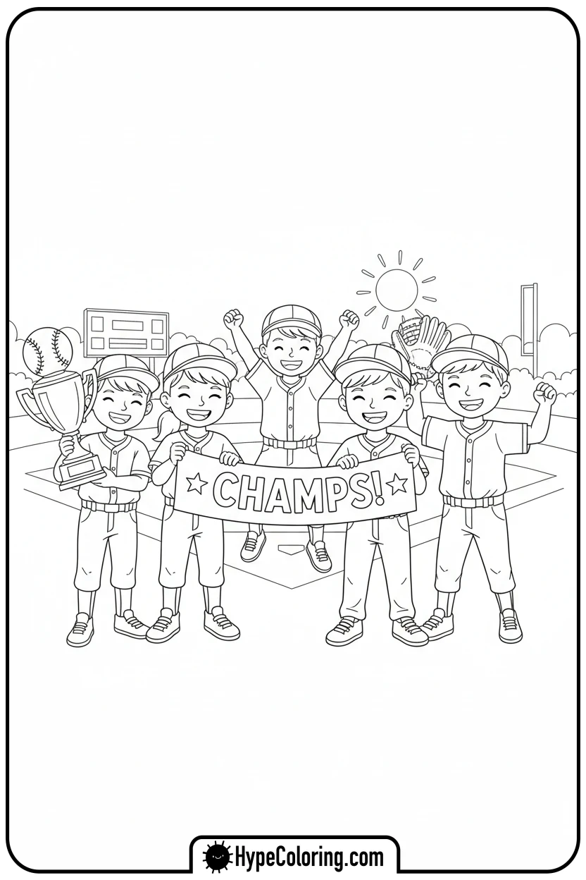 kids-with-baseball-trophy - baseball coloring pages