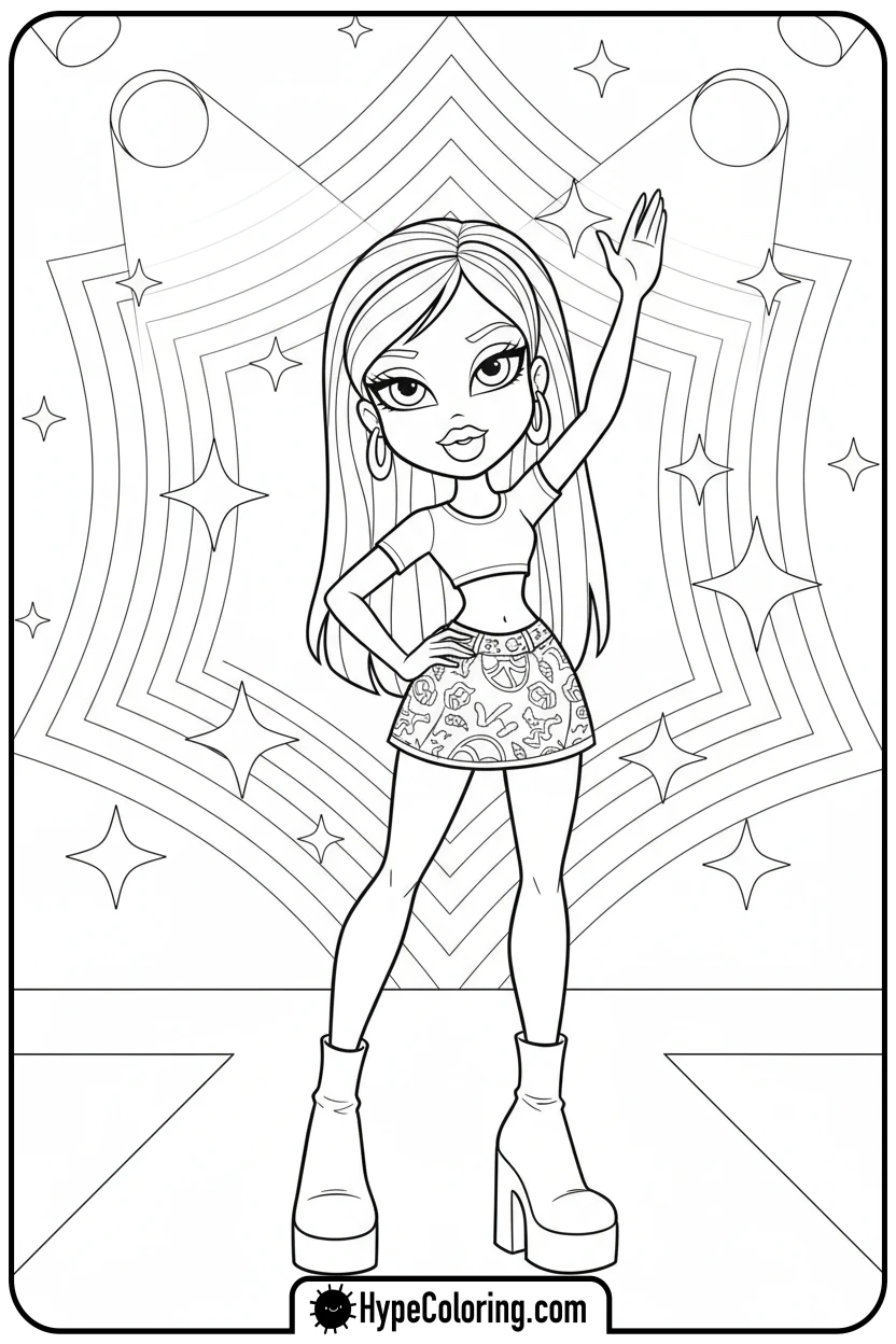 bratz-character-posing-on-a-runway - bratz coloring pages