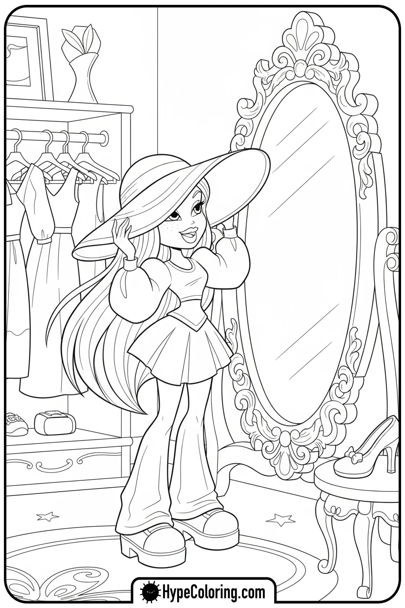 bratz-character-trying-on-a-hat - bratz coloring pages