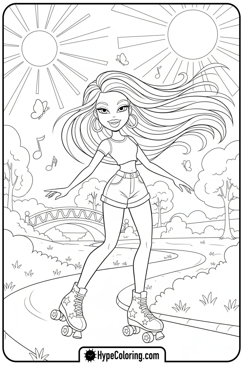 bratz-character-rollerskating - bratz coloring pages