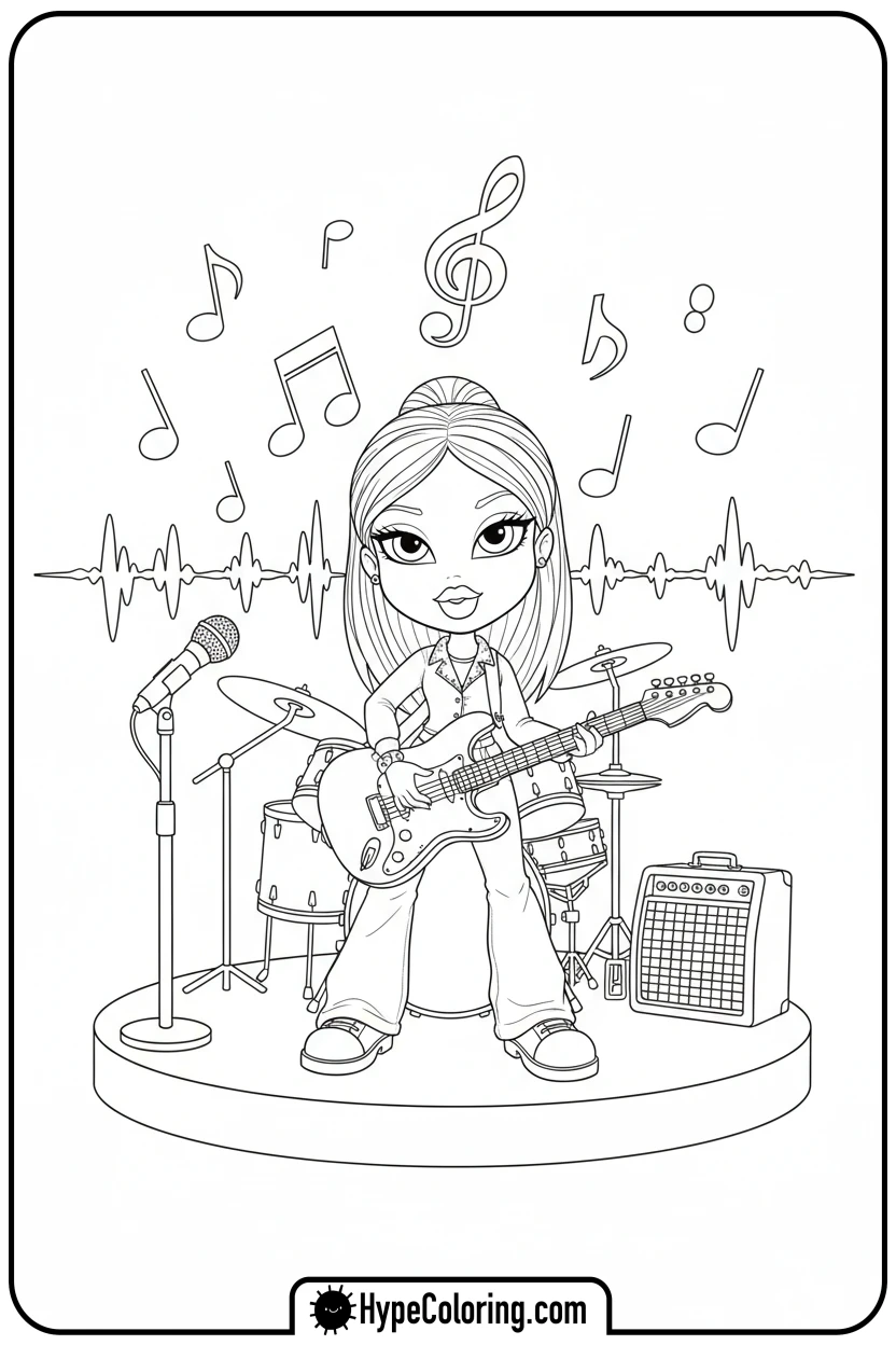 bratz-character-playing-guitar-on-stage - bratz coloring pages