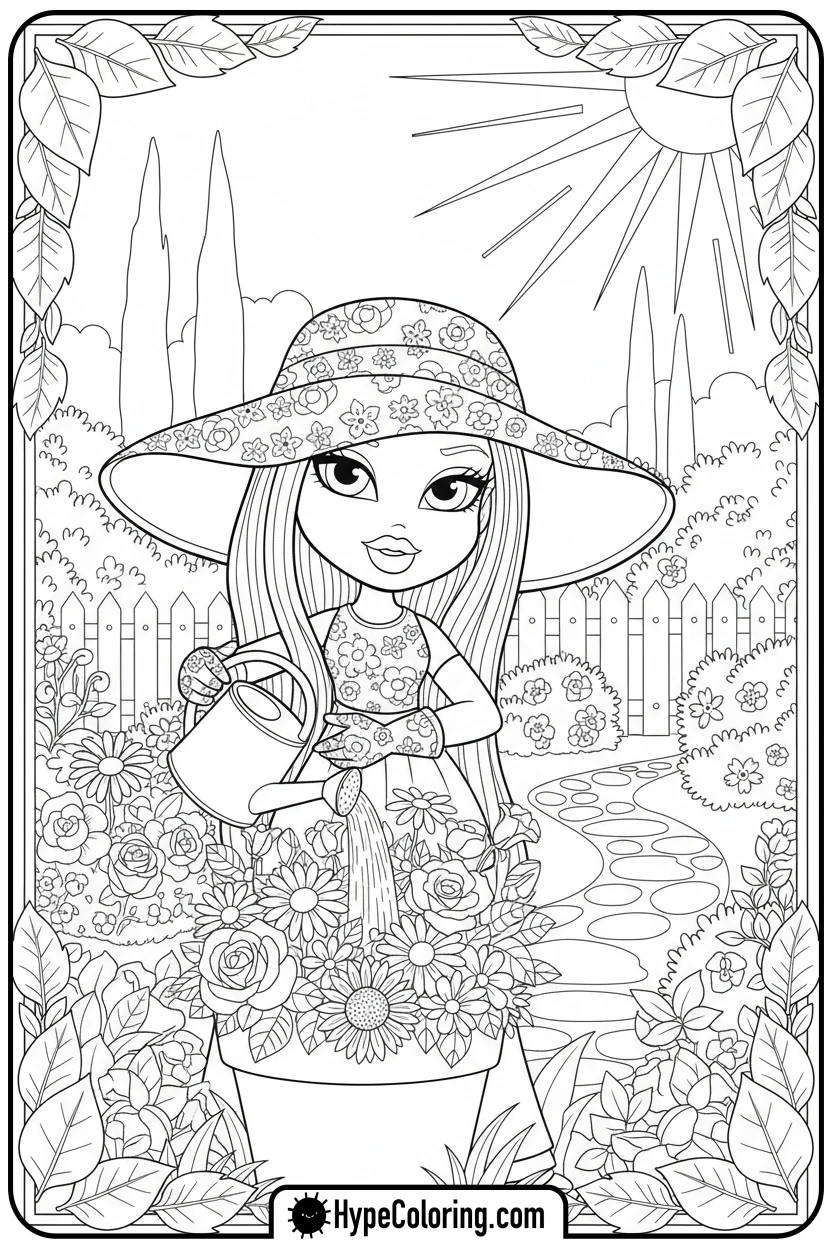 bratz-character-watering-flowers - bratz coloring pages
