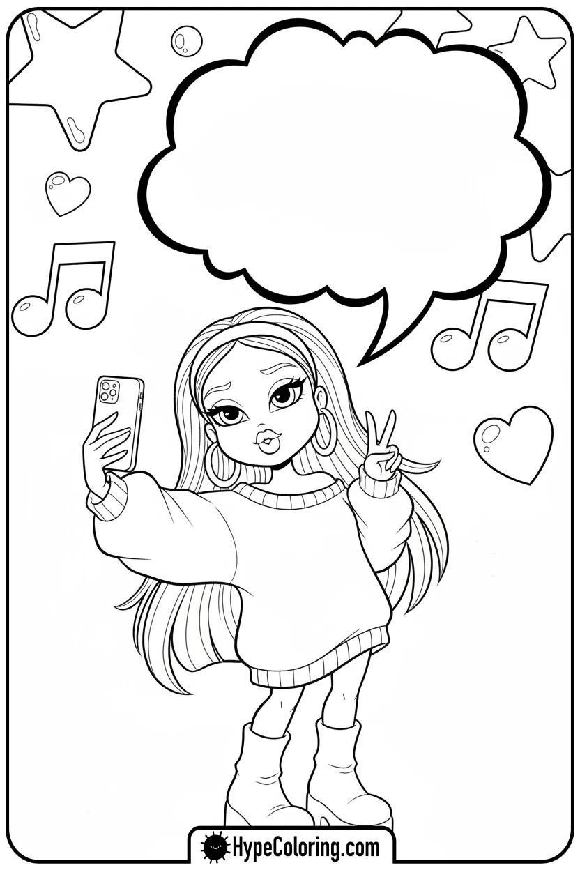 bratz-character-taking-a-selfie - bratz coloring pages