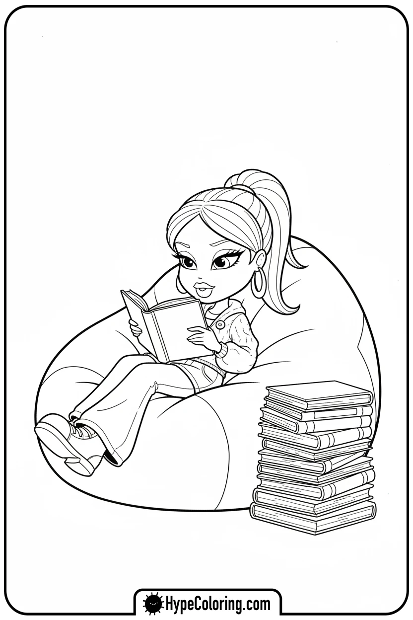 bratz-character-reading-a-book - bratz coloring pages