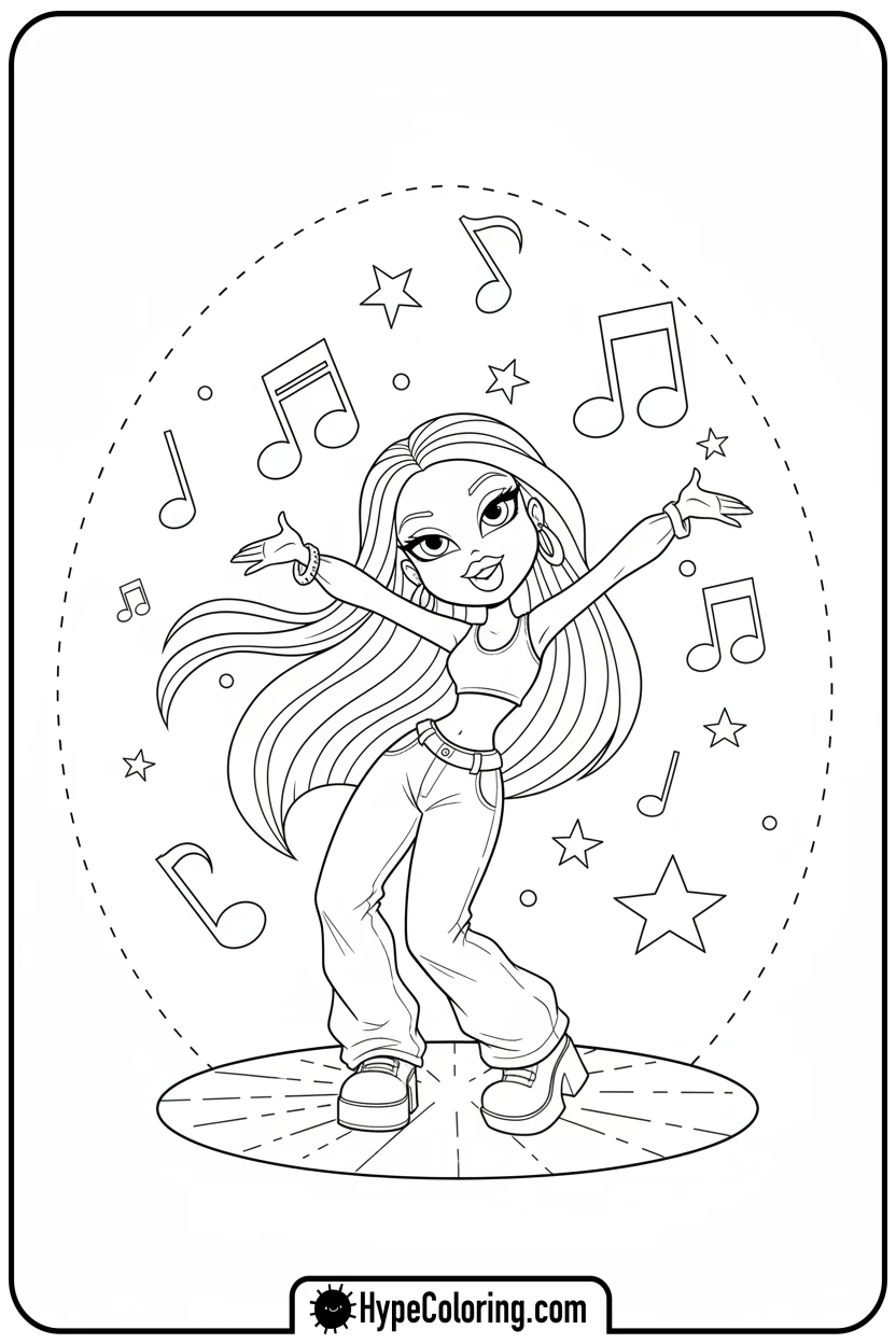 bratz-character-dancing-in-a-spotlight - bratz coloring pages