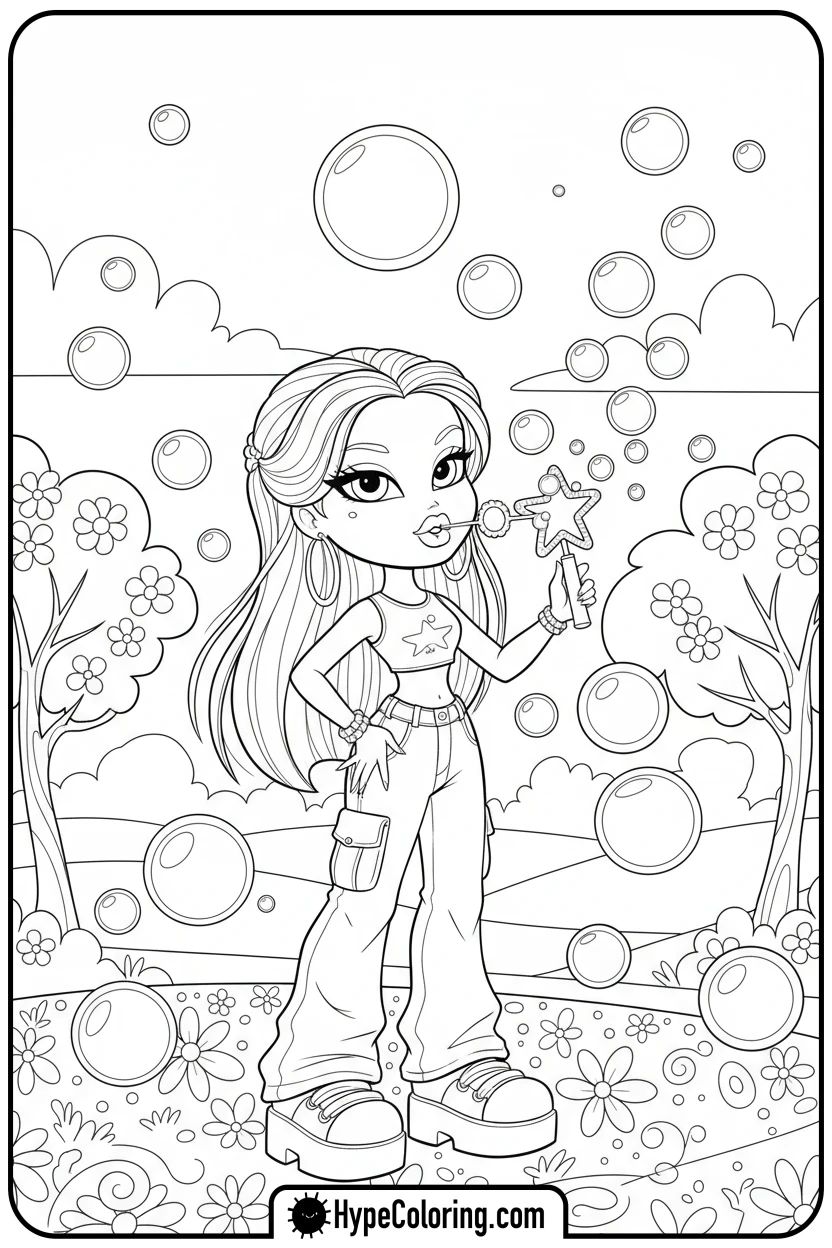 bratz-character-blowing-bubbles - bratz coloring pages