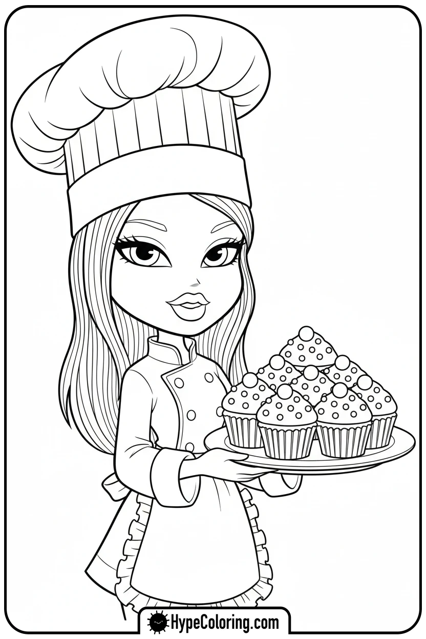 bratz-character-with-cupcakes - bratz coloring pages