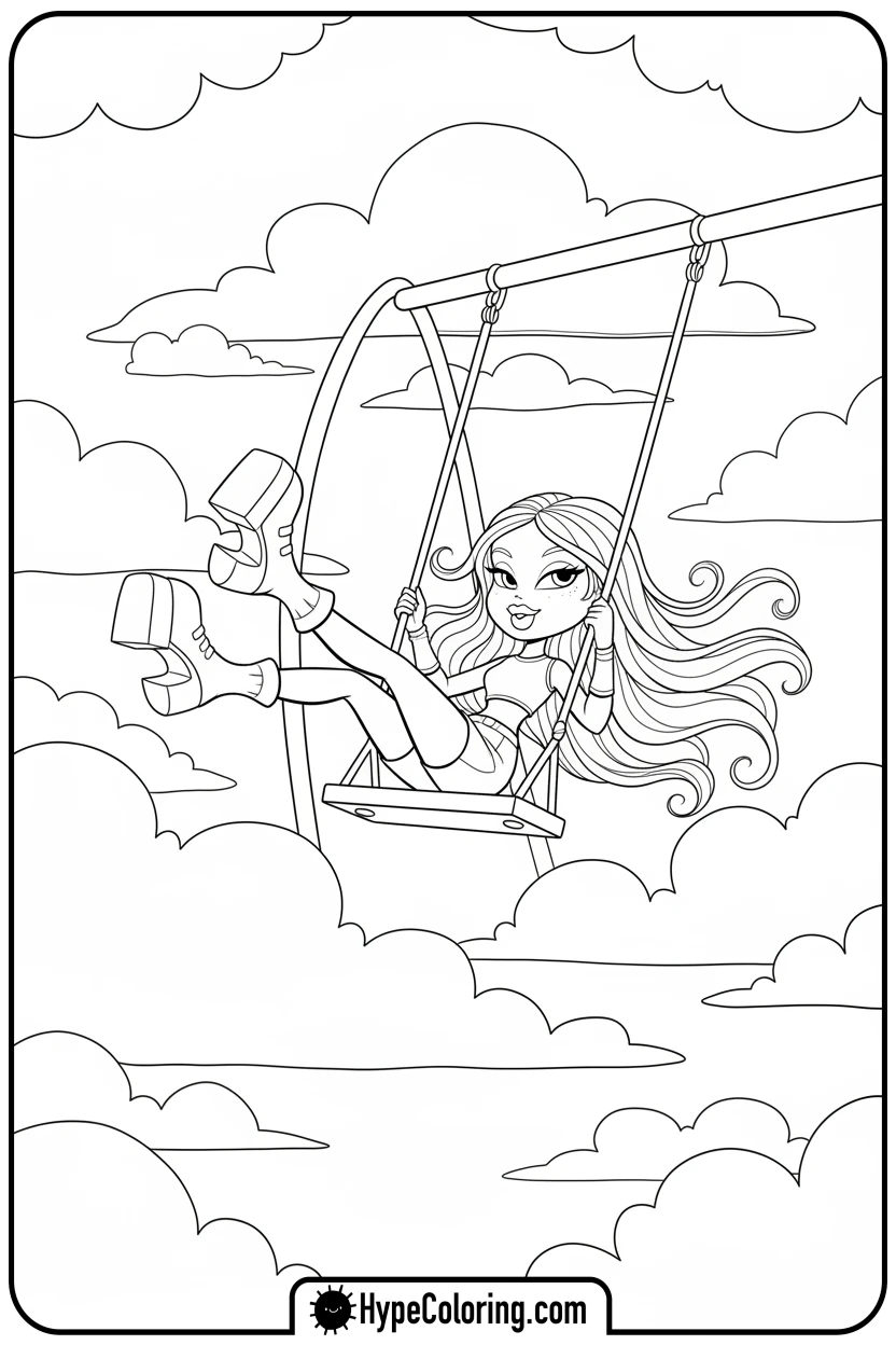 bratz-character-on-a-swing - bratz coloring pages