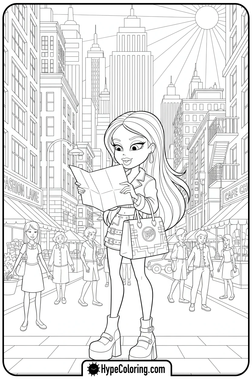 bratz-character-exploring-a-city - bratz coloring pages