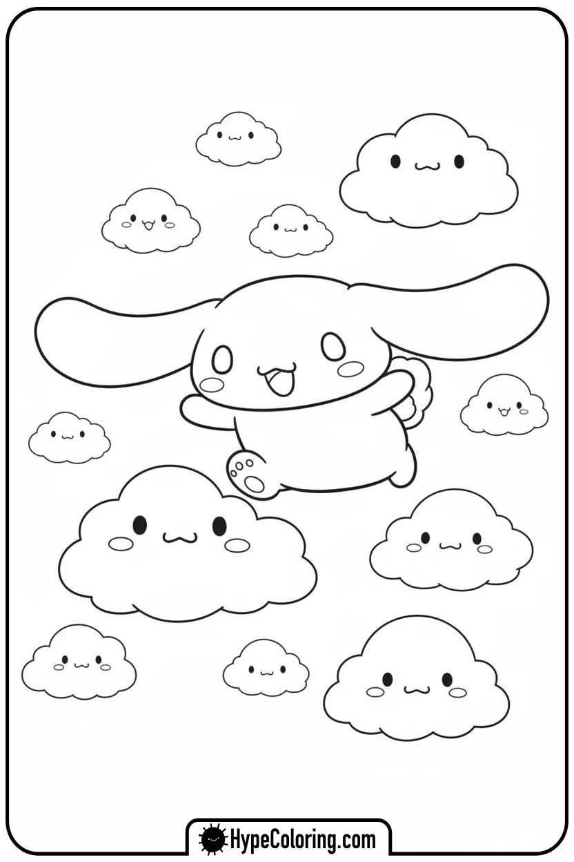 cinnamoroll-flying-through-clouds - cinnamoroll coloring pages