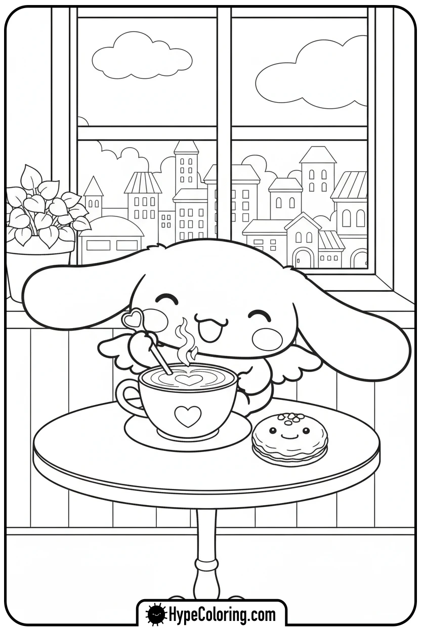 cinnamoroll-drinking-cappuccino - cinnamoroll coloring pages