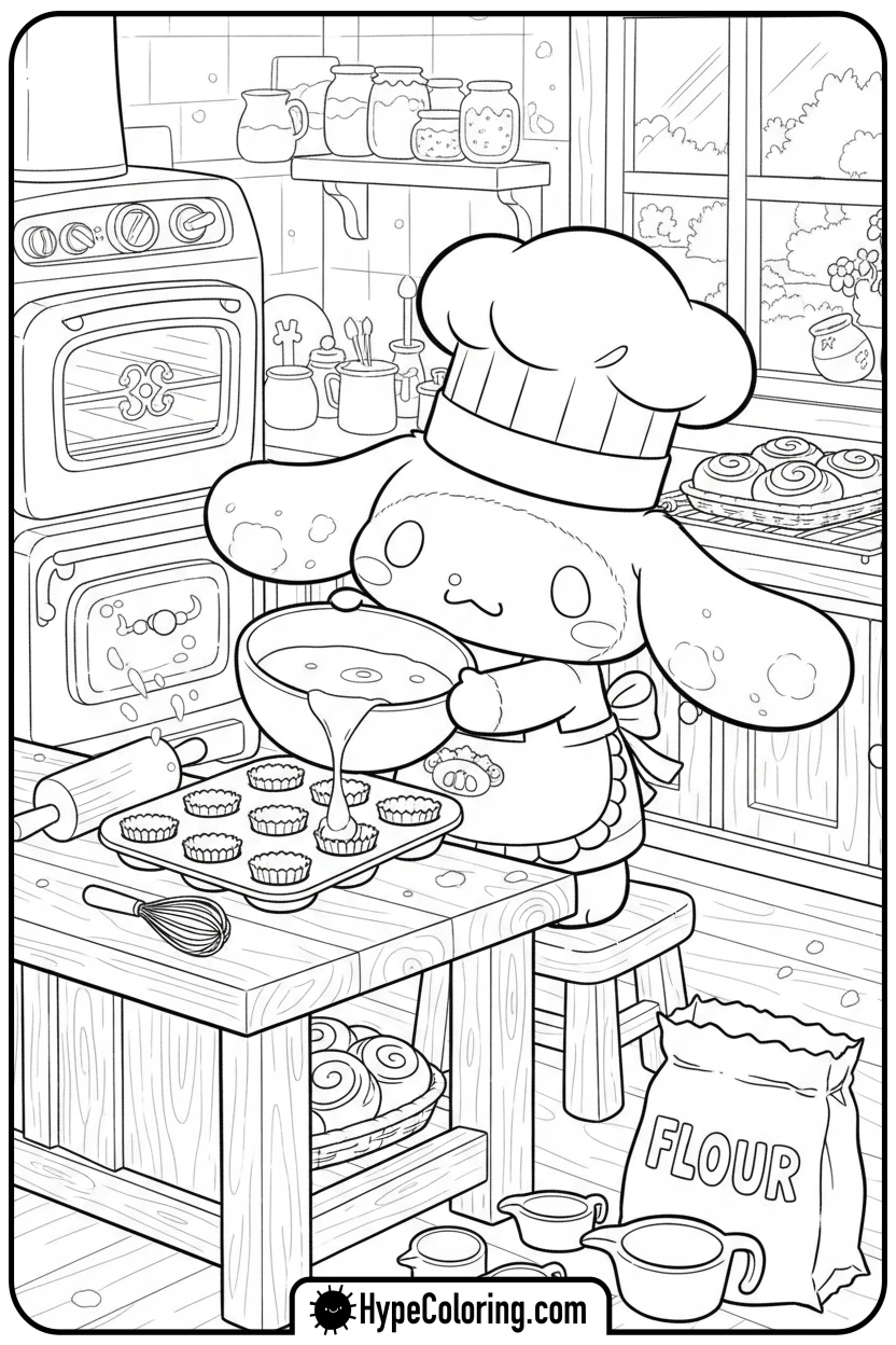 cinnamoroll-baking-cupcakes - cinnamoroll coloring pages