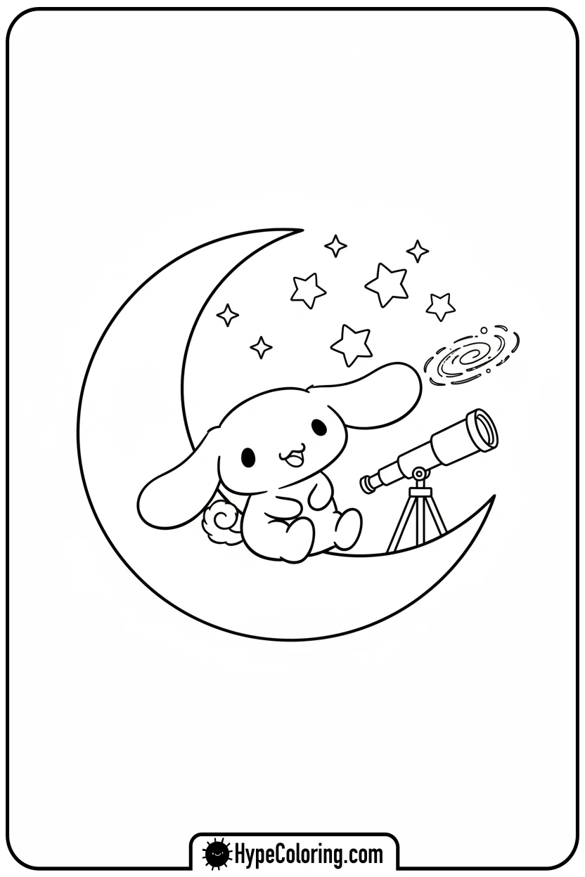 cinnamoroll-on-moon-with-telescope - cinnamoroll coloring pages