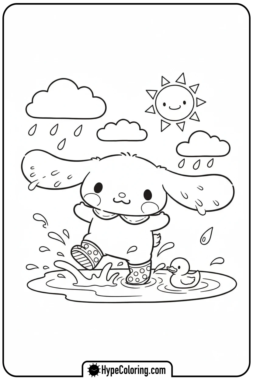 cinnamoroll-splashing-in-puddle - cinnamoroll coloring pages